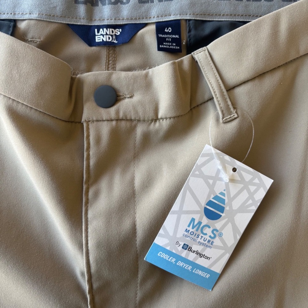 Lands' End Mens Performance Trousers Khaki Tan Moisture Wicking 40 Traditional - Picture 4 of 11